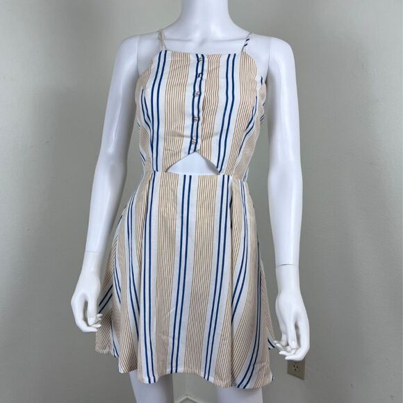 J.O.A She's Like The Wind Women Size S Striped Cutout Skater Mini Dress Resort - Picture 10 of 14